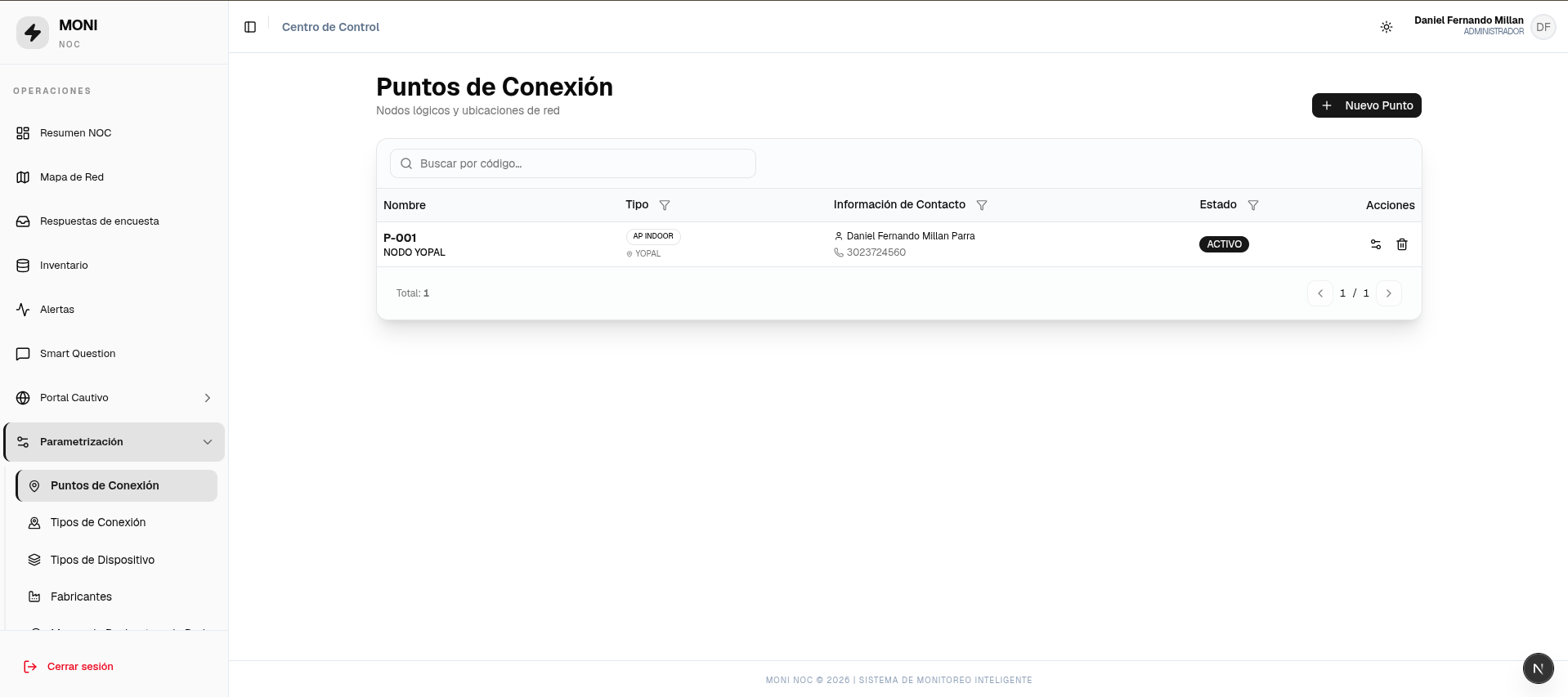 Puntos de conexión — listado