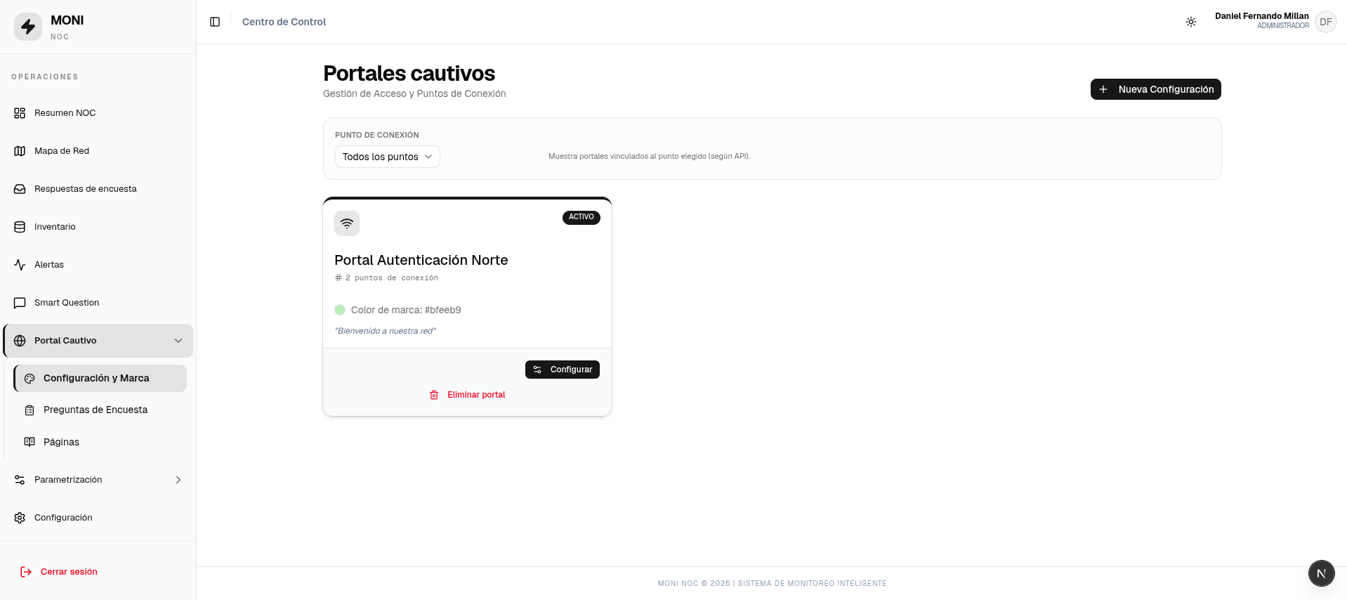 Portal — listado de configuraciones